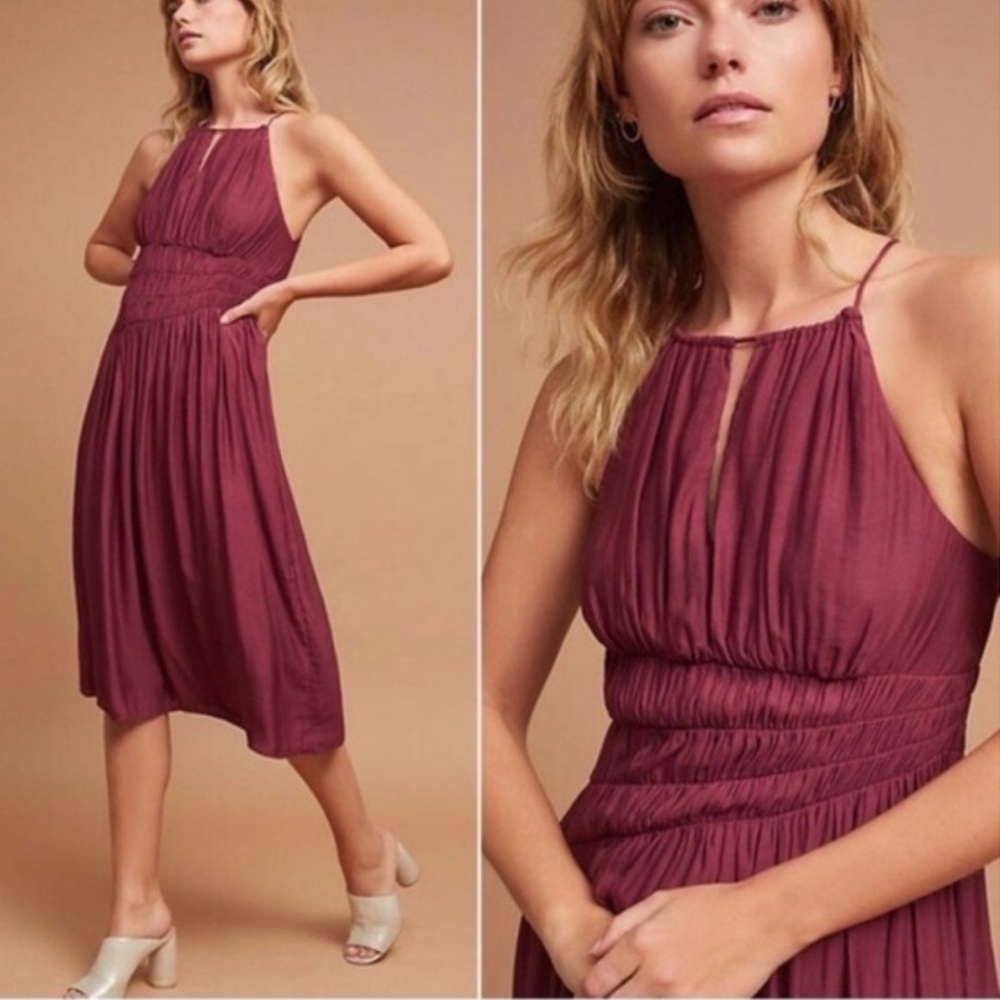 Anthropologie Moulinette Soeurs Plum Smocked Halter Midi Dress Size 2 - Picture 8 of 8
